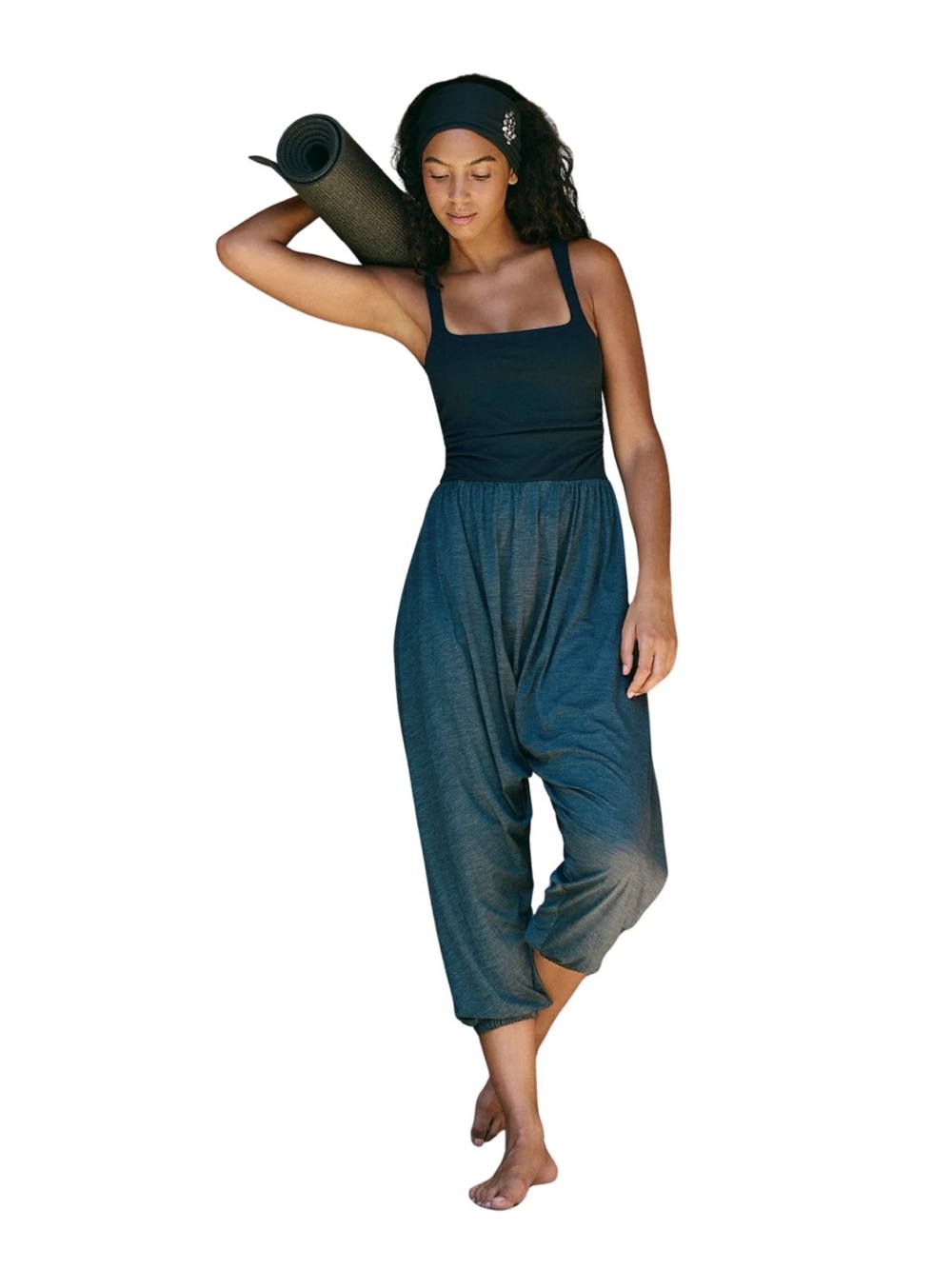 FP Movement Free People Shiny Happy Tank Jumpsuit Harem Jogger Gray Black, Small